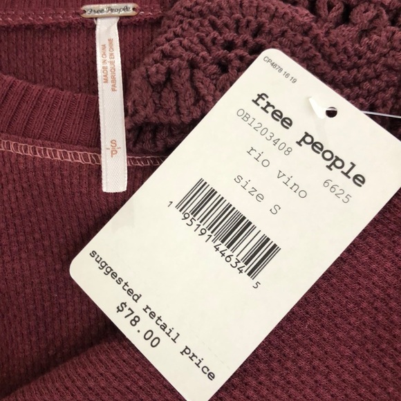 NWT - Free People In The Mix Cuff Top - Rio Vino - Picture 14 of 16